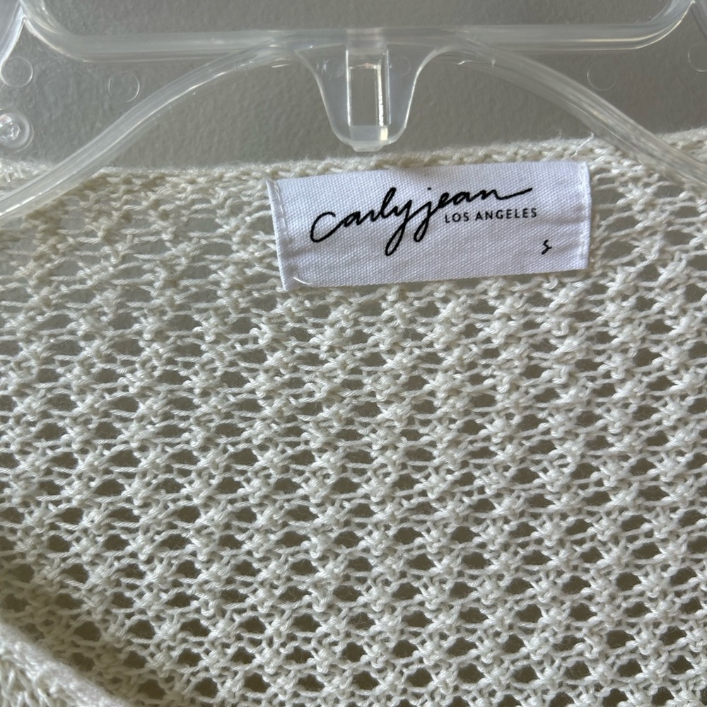 Carly Jean Los Angeles Ivory Open-Knit Pullover Sweater Knit Crew Neck S - Picture 2 of 3